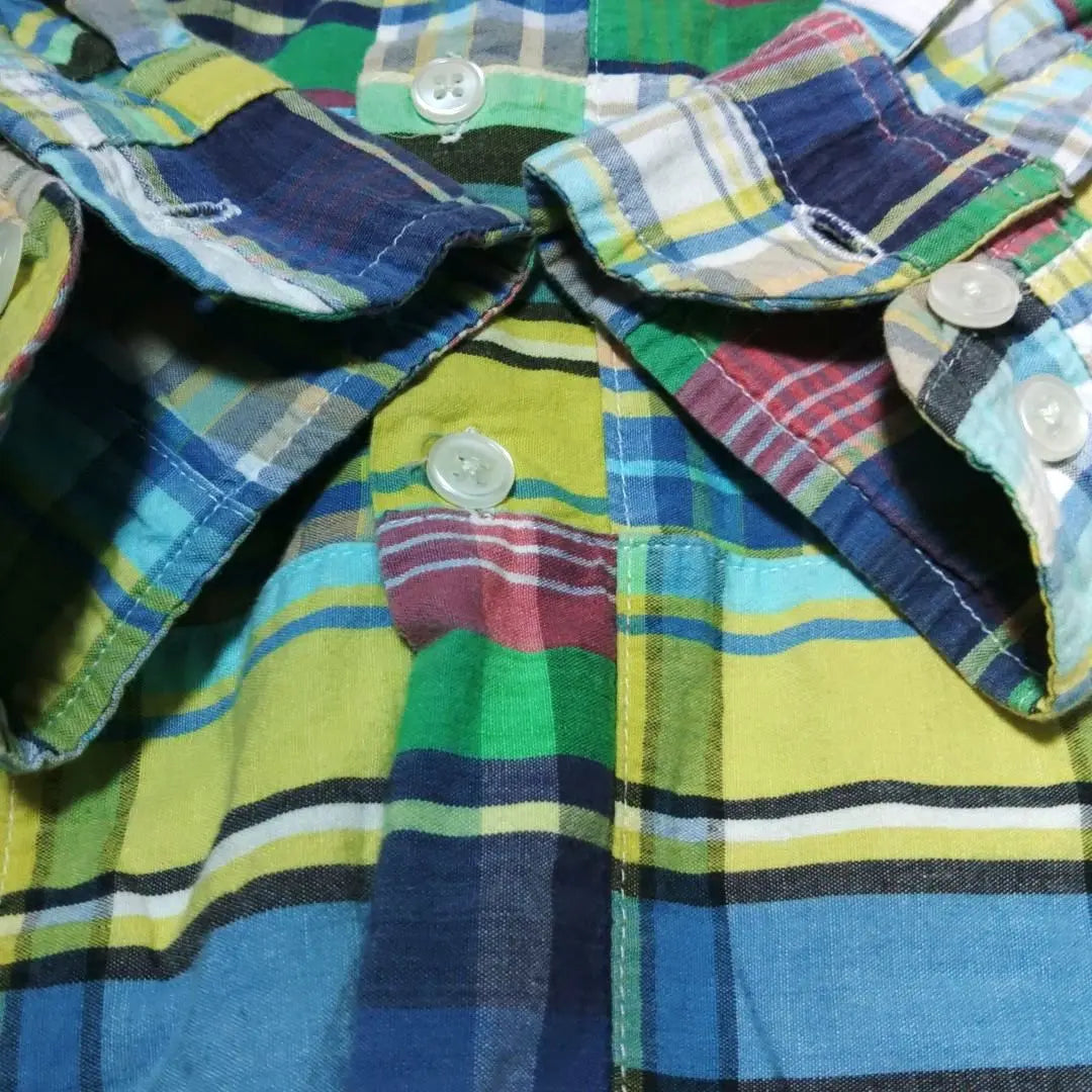 Madras Check Patchwork Shirt Long-established CLEVE Multicolor Indian Cotton