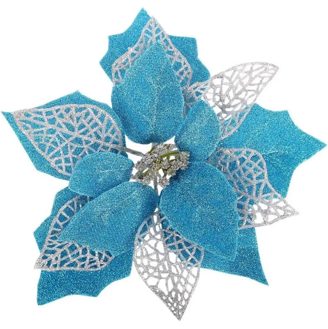 Christmas tree decorations, artificial flowers, Christmas flowers, flower, blue ornament, 12 pieces