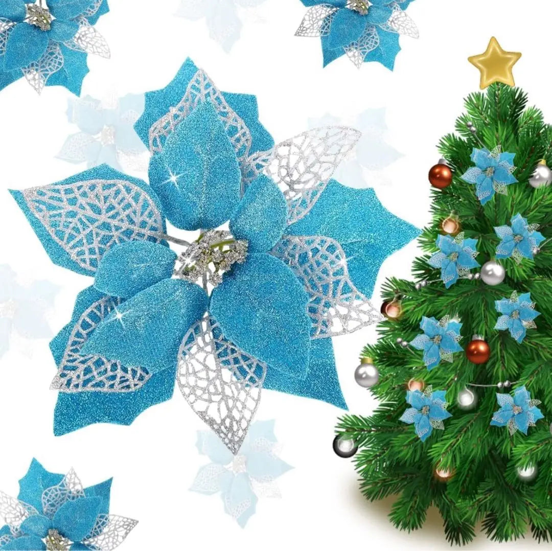 Christmas tree decorations, artificial flowers, Christmas flowers, flower, blue ornament, 12 pieces