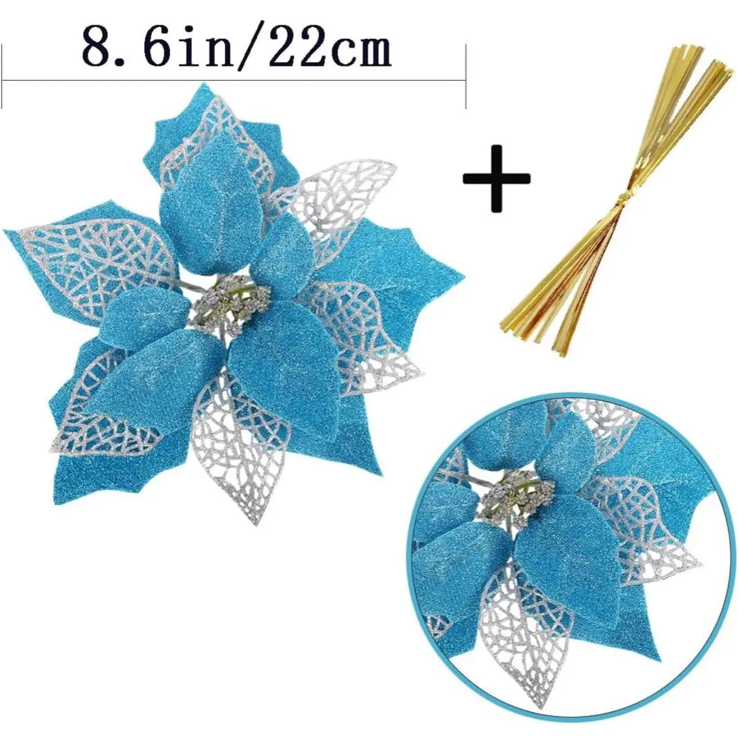 Christmas tree decorations, artificial flowers, Christmas flowers, flower, blue ornament, 12 pieces