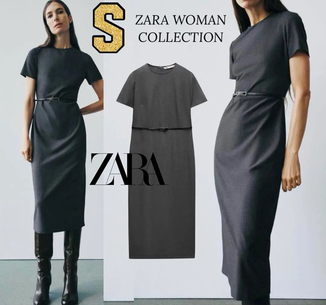 New ZARA beautiful silhouette! Long dress with belt S Sold out this season!