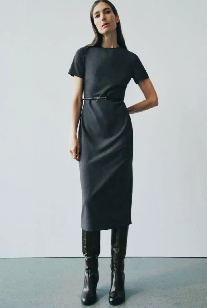 New ZARA beautiful silhouette! Long dress with belt S Sold out this season!