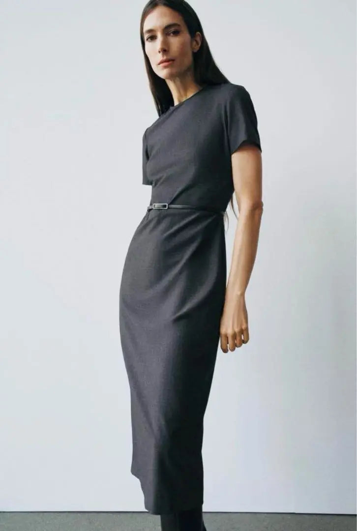 New ZARA beautiful silhouette! Long dress with belt S Sold out this season!