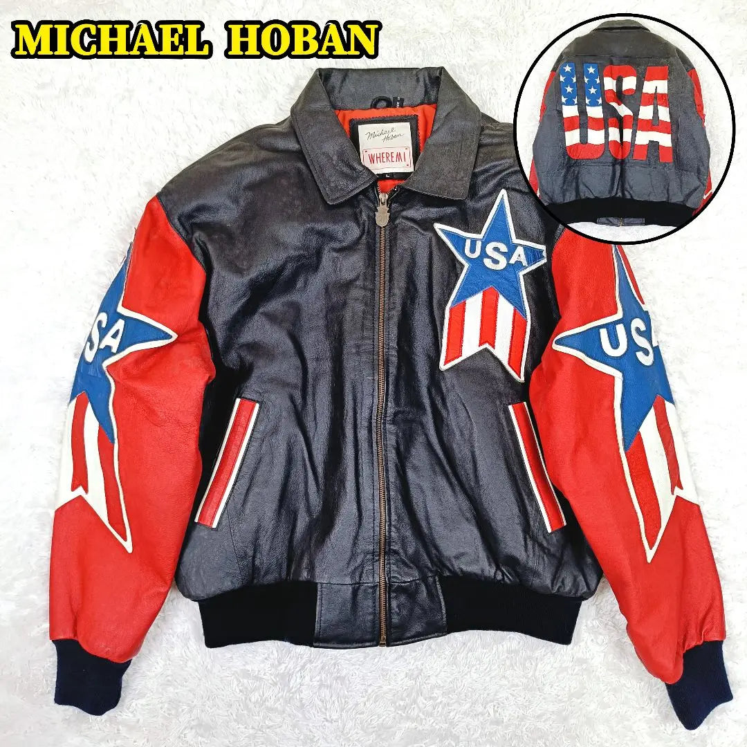 Chaqueta de cuero para jinete de Michael Hoban, chaqueta de estadio con estrellas y rayas, talla L