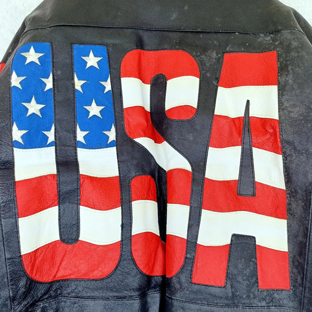 Michael Hoban Rider's Jacket Leather Stadium Jacket Stars and Stripes L