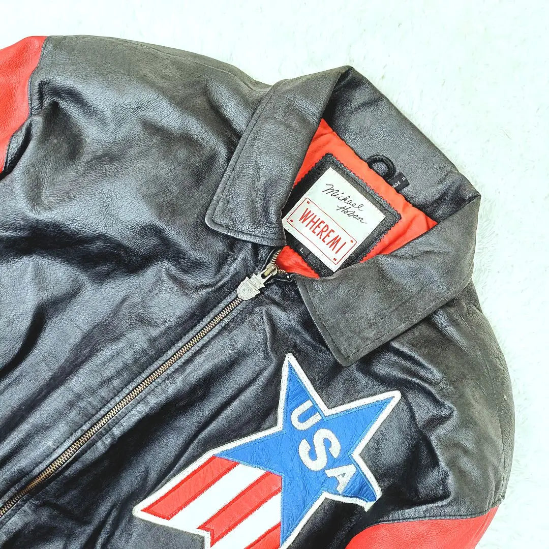 Chaqueta de cuero para jinete de Michael Hoban, chaqueta de estadio con estrellas y rayas, talla L