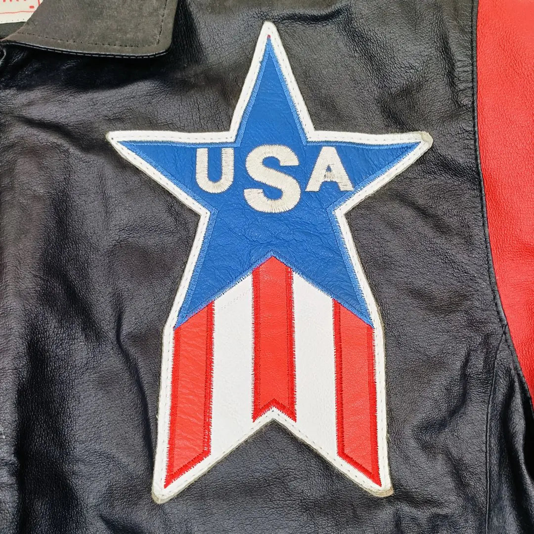 Chaqueta de cuero para jinete de Michael Hoban, chaqueta de estadio con estrellas y rayas, talla L