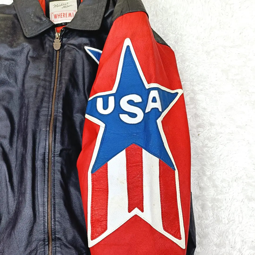 Chaqueta de cuero para jinete de Michael Hoban, chaqueta de estadio con estrellas y rayas, talla L