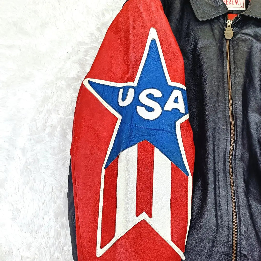 Chaqueta de cuero para jinete de Michael Hoban, chaqueta de estadio con estrellas y rayas, talla L