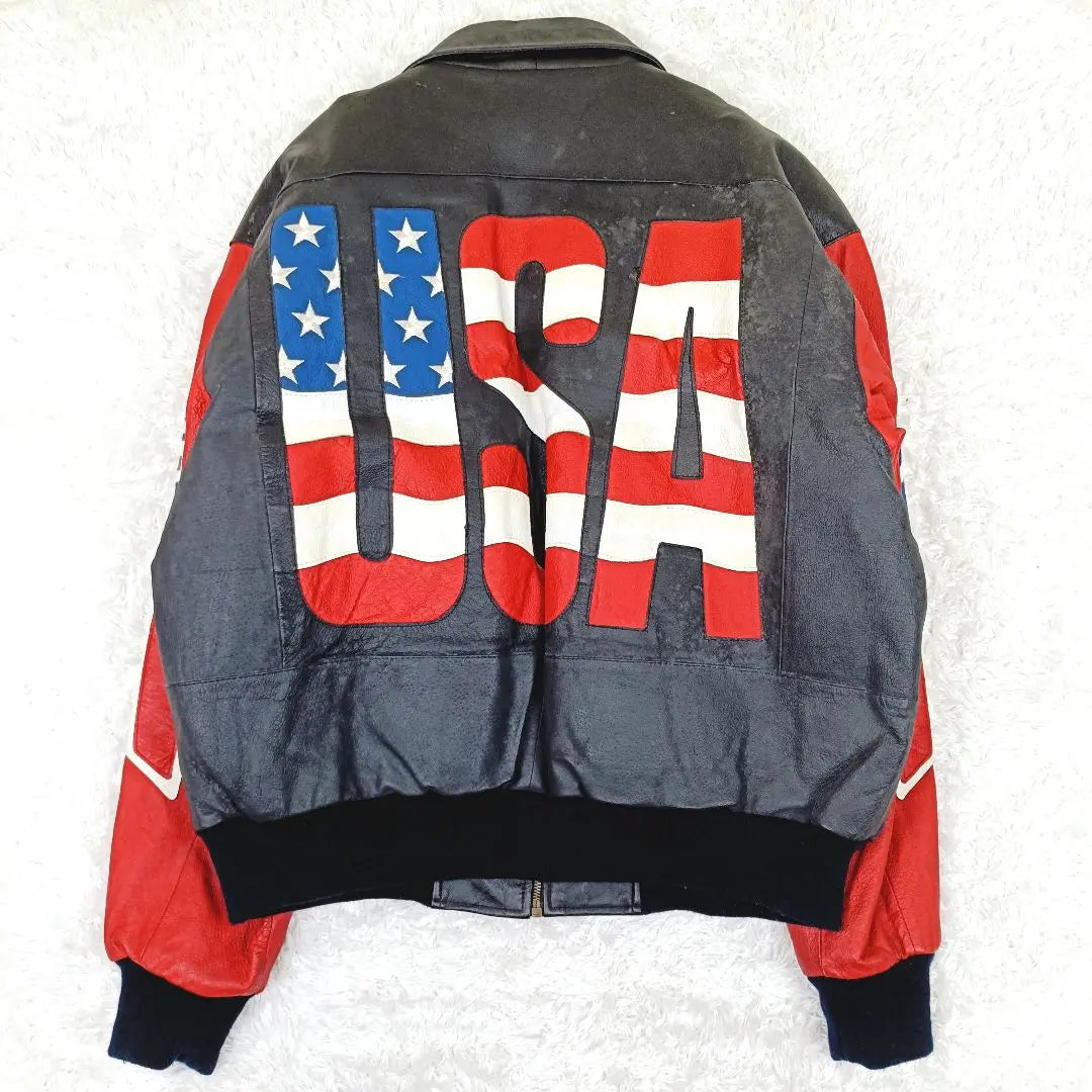 Michael Hoban Rider's Jacket Leather Stadium Jacket Stars and Stripes L