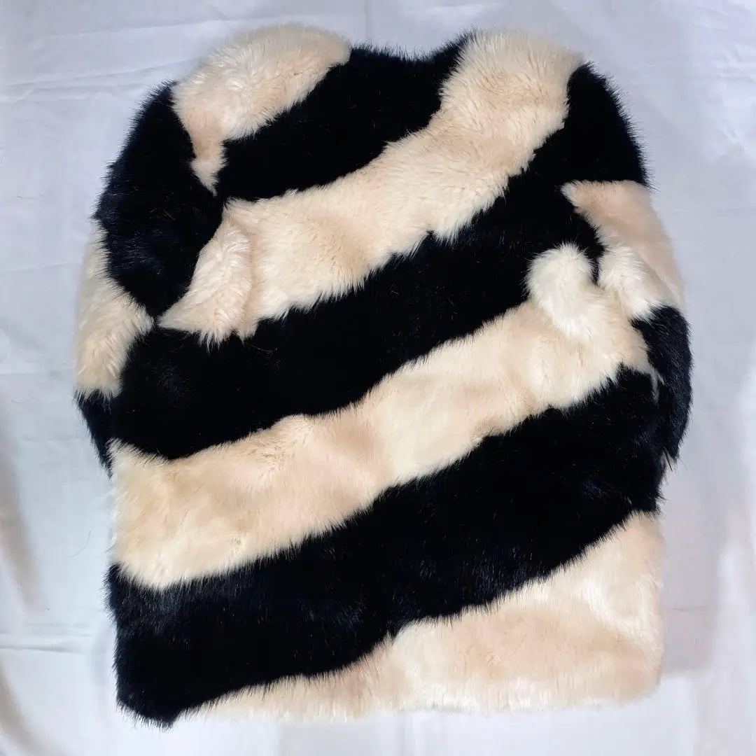 Moriori Eco Fur Design No Collar Coat Stripe M Pink Black