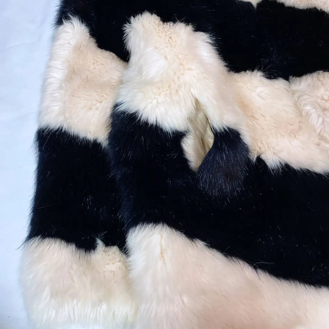 Moriori Eco Fur Design No Collar Coat Stripe M Pink Black