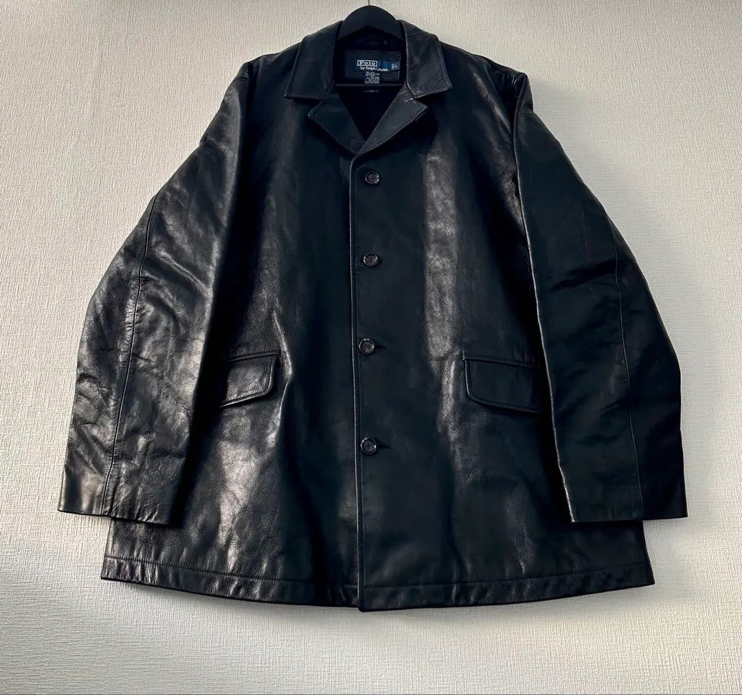 Super Special 90s Ralph Lauren Leather Car Coat L Black