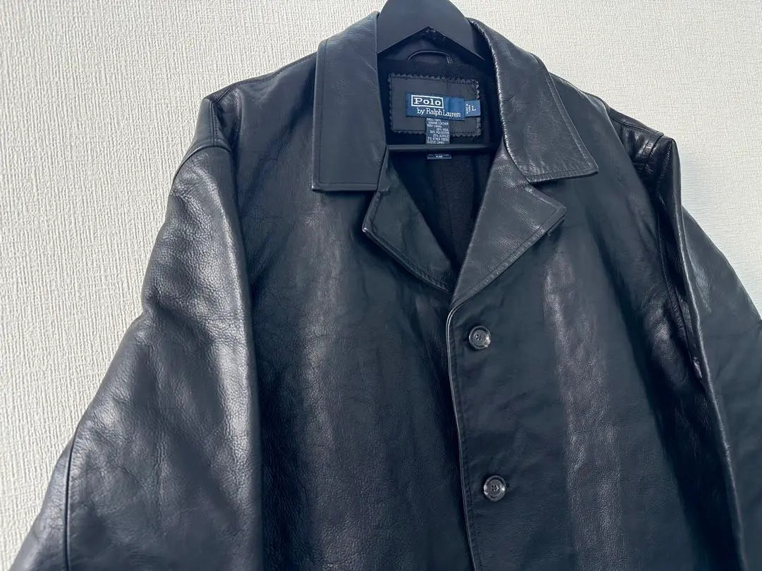 Super Special 90s Ralph Lauren Leather Car Coat L Black