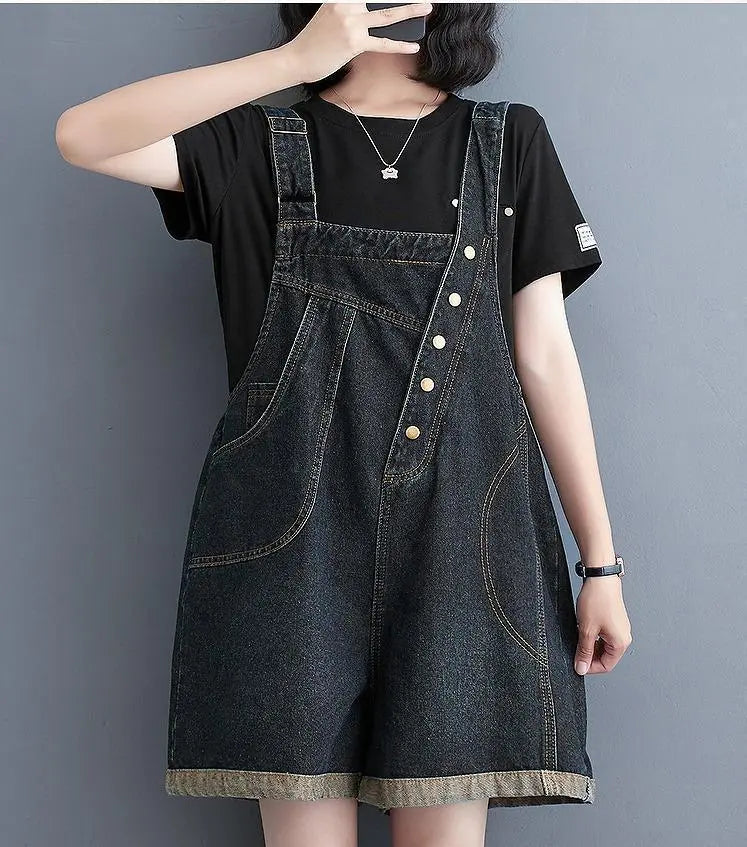 Large size women's overalls pants, short denim, new