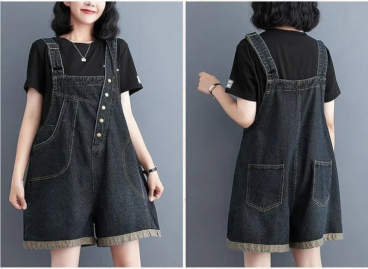 Large size women's overalls pants, short denim, new