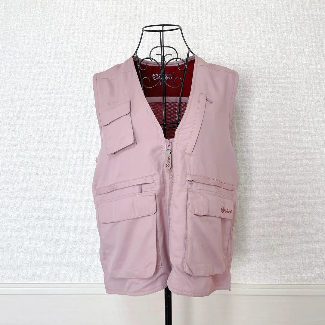 ♡Monsieur♡ Vest Waistcoat Showa Retro Multifunctional Pocket Mesh L Pink