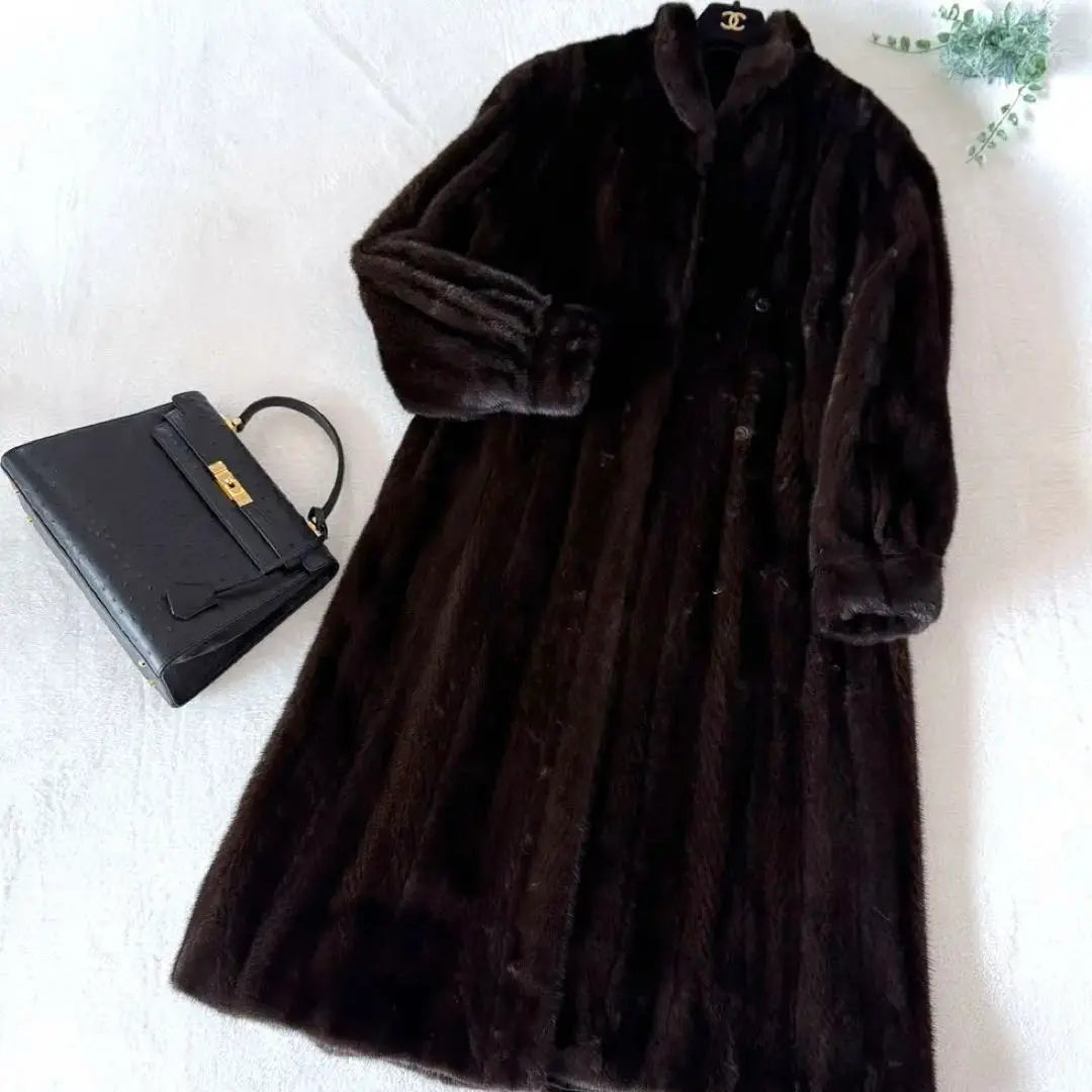 BLACKGLAMA Mink Fur Long Coat L Size