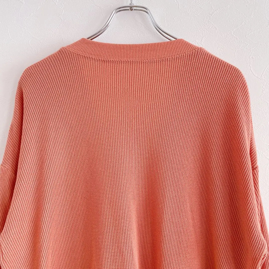 Thermal cardigan V-neck M Loose ladies Orange Waffle