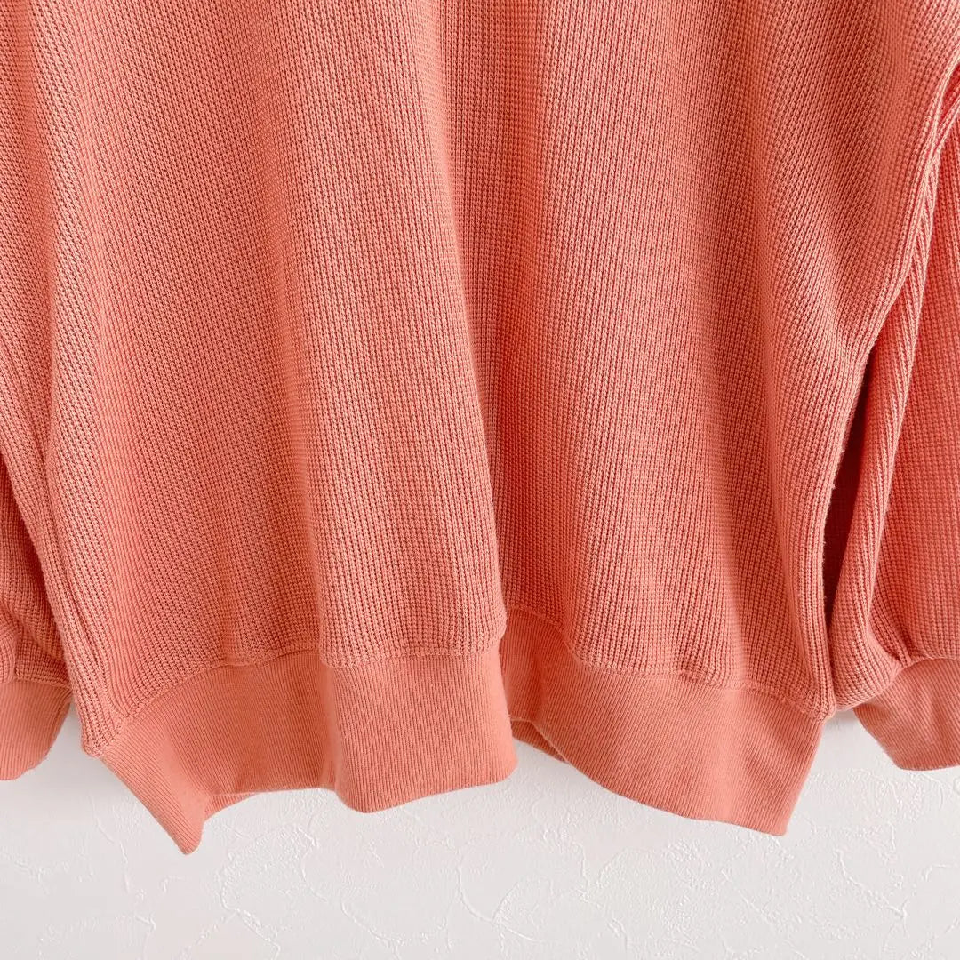 Thermal cardigan V-neck M Loose ladies Orange Waffle