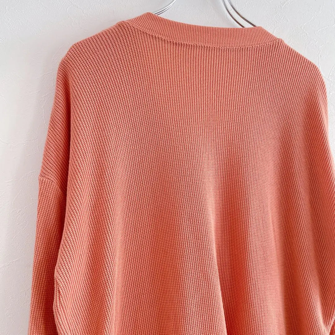 Thermal cardigan V-neck M Loose ladies Orange Waffle