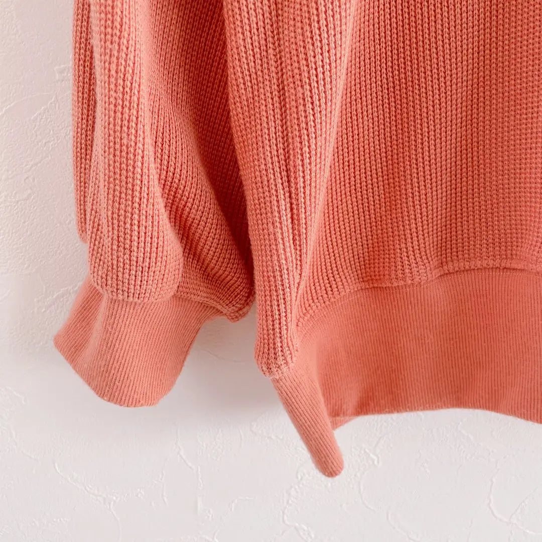 Thermal cardigan V-neck M Loose ladies Orange Waffle