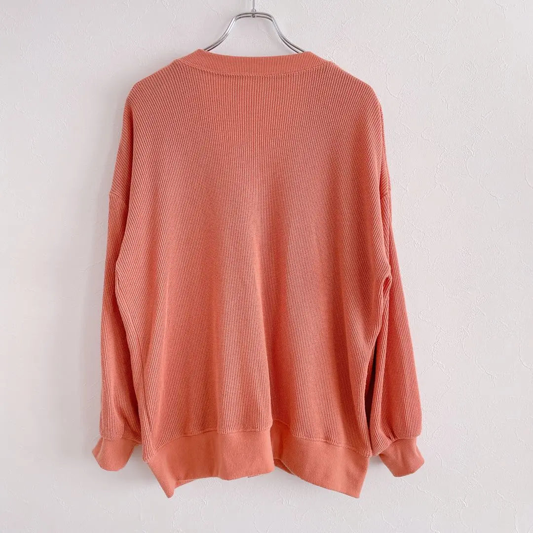 Thermal cardigan V-neck M Loose ladies Orange Waffle