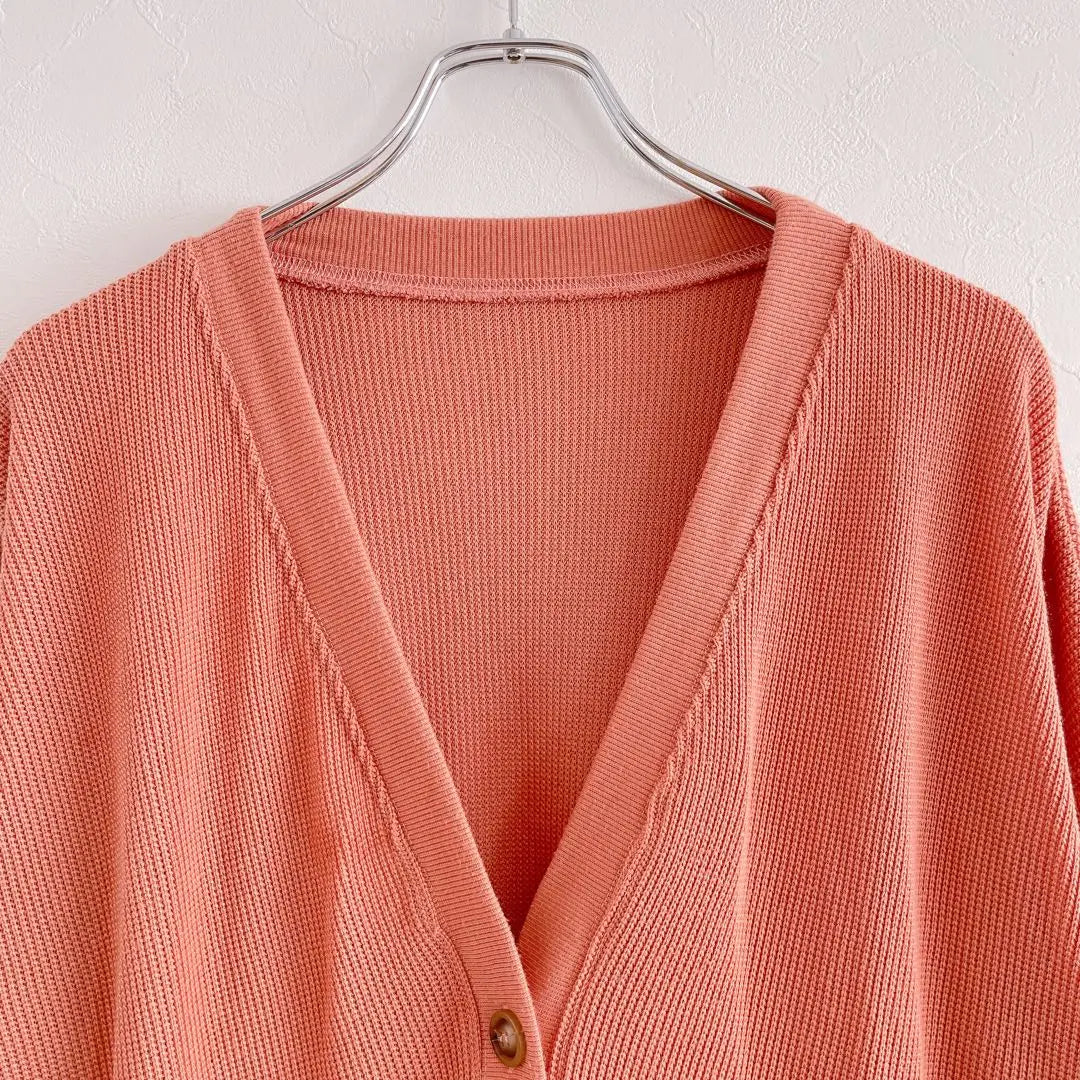 Thermal cardigan V-neck M Loose ladies Orange Waffle