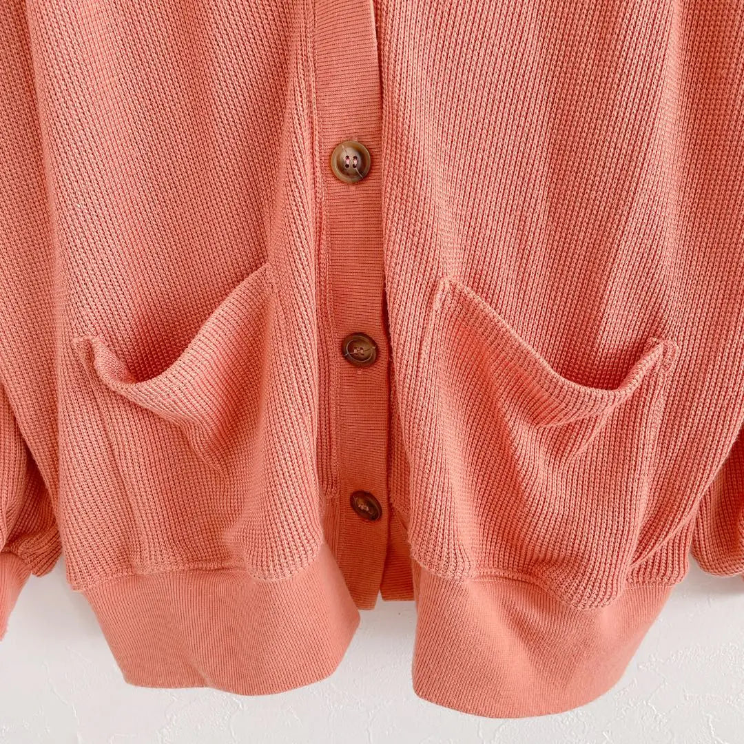 Thermal cardigan V-neck M Loose ladies Orange Waffle