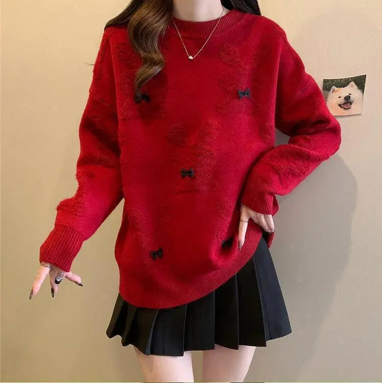 [Large sizes available] Women's knit tops rabbit spring autumn winter new long sleeve