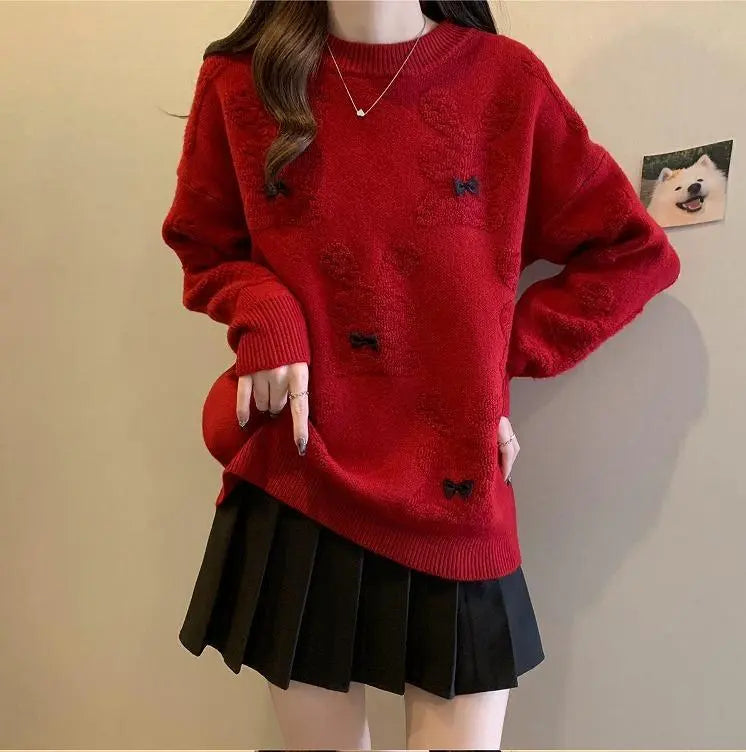 [Large sizes available] Women's knit tops rabbit spring autumn winter new long sleeve