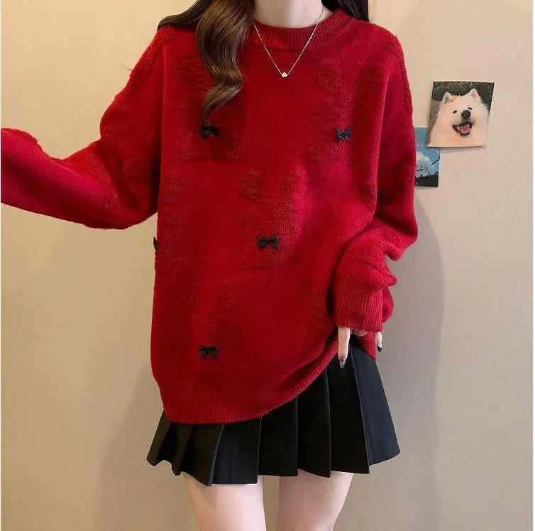 [Large sizes available] Women's knit tops rabbit spring autumn winter new long sleeve