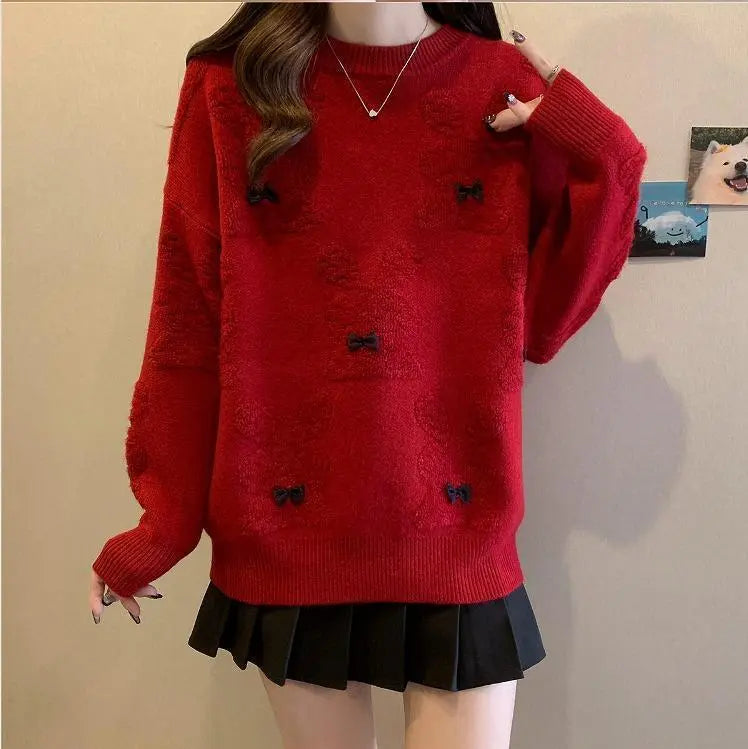 [Large sizes available] Women's knit tops rabbit spring autumn winter new long sleeve