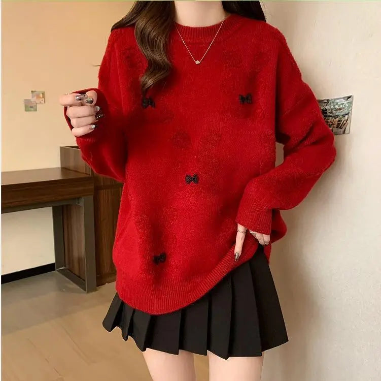 [Large sizes available] Women's knit tops rabbit spring autumn winter new long sleeve