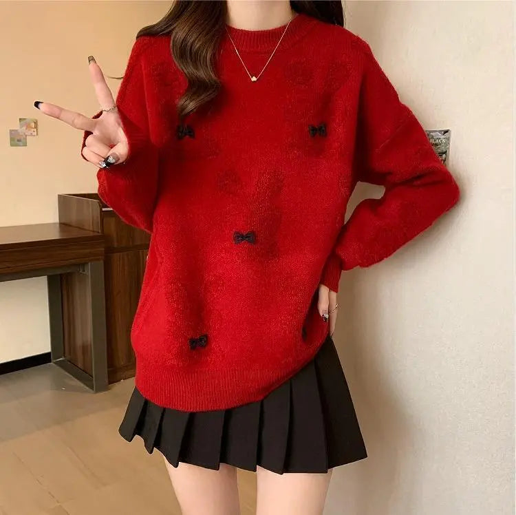 [Large sizes available] Women's knit tops rabbit spring autumn winter new long sleeve