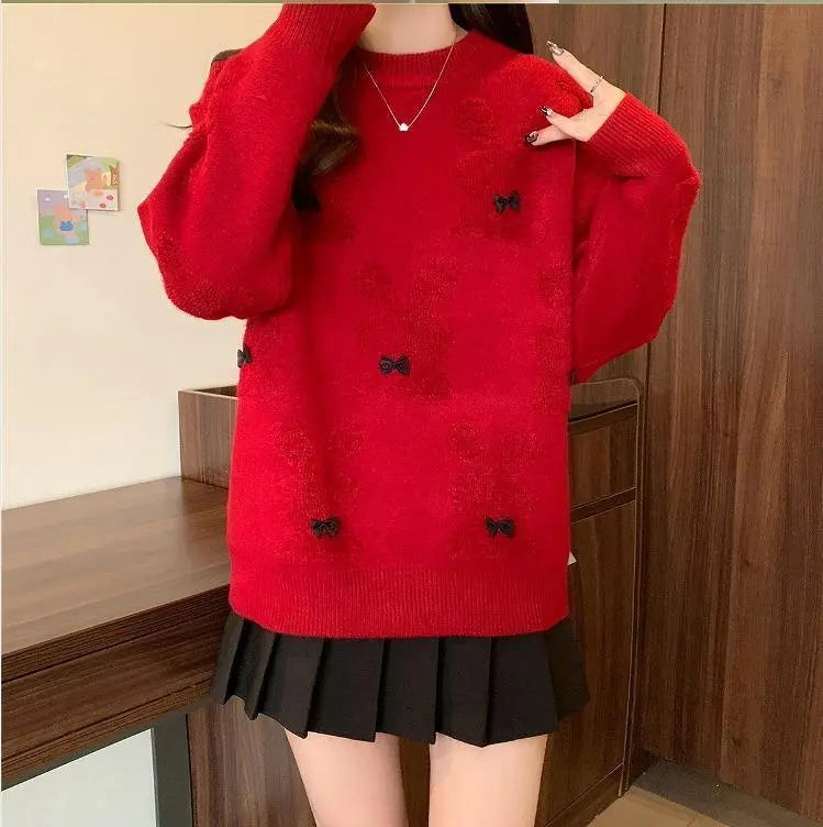 [Large sizes available] Women's knit tops rabbit spring autumn winter new long sleeve