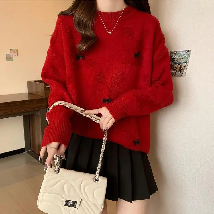 [Large sizes available] Women's knit tops rabbit spring autumn winter new long sleeve