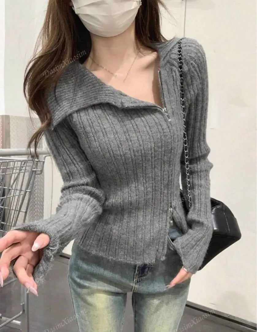 Shein zippered knit sweater grey