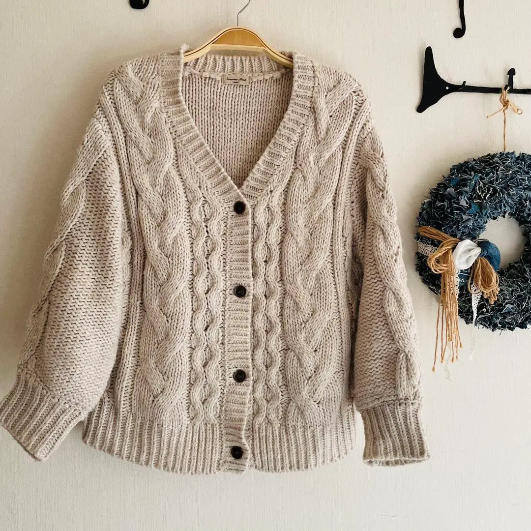 ①⭐️SM2⭐️V-neck cardigan, cable knit, natural, cute ♡