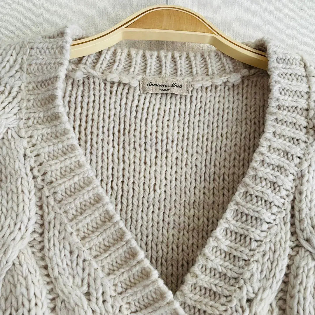 ①⭐️SM2⭐️V-neck cardigan, cable knit, natural, cute ♡