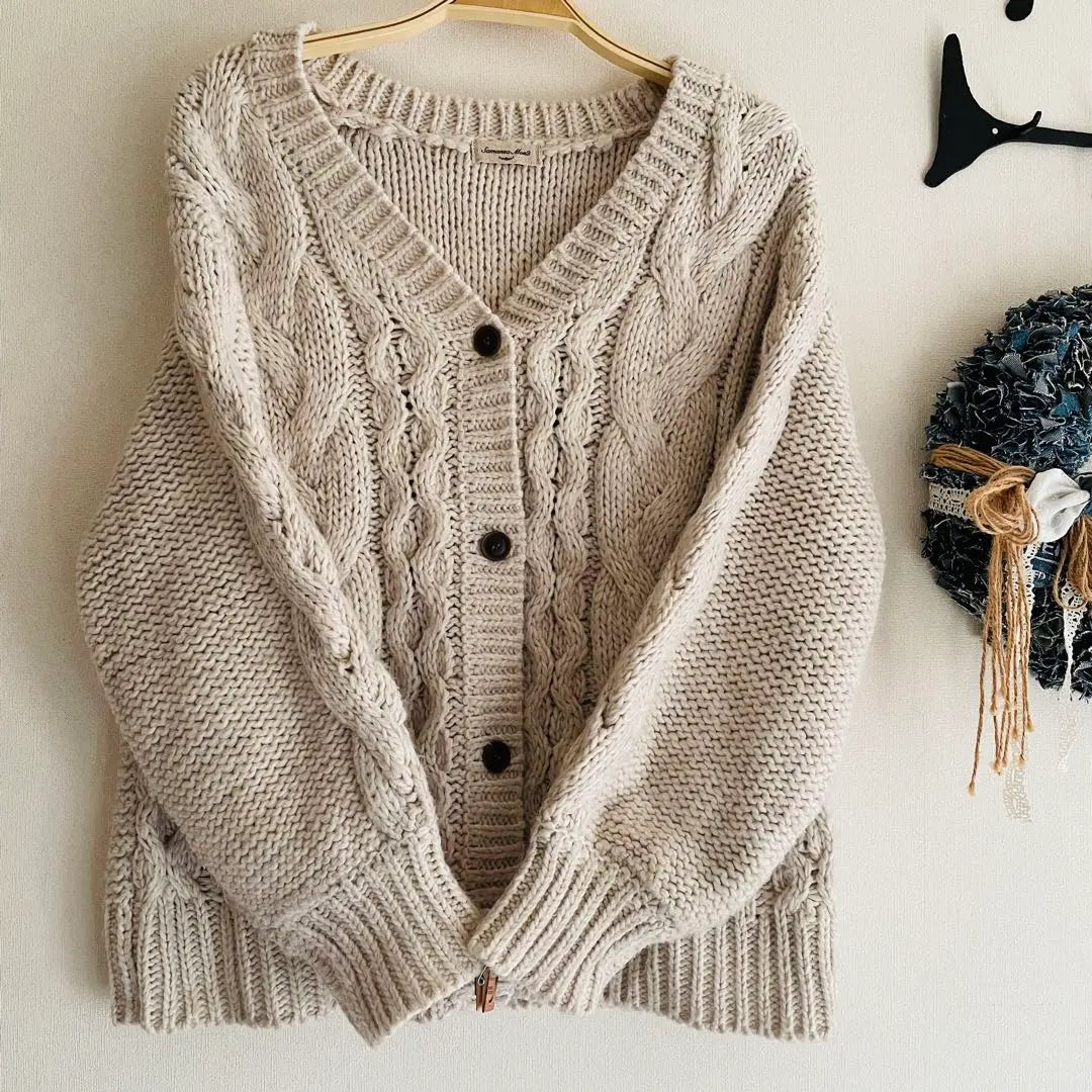 ①⭐️SM2⭐️V-neck cardigan, cable knit, natural, cute ♡