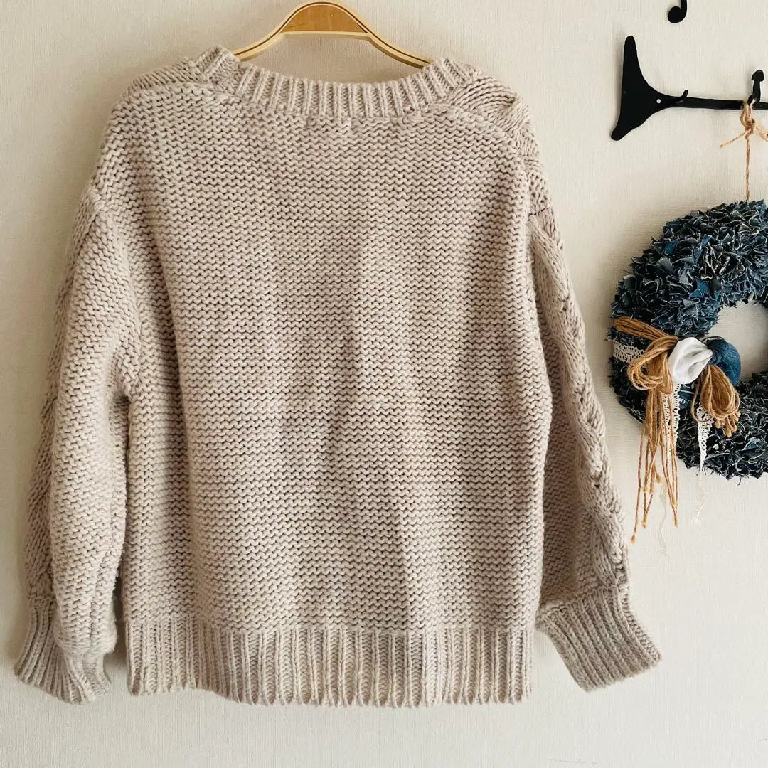 ①⭐️SM2⭐️V-neck cardigan, cable knit, natural, cute ♡