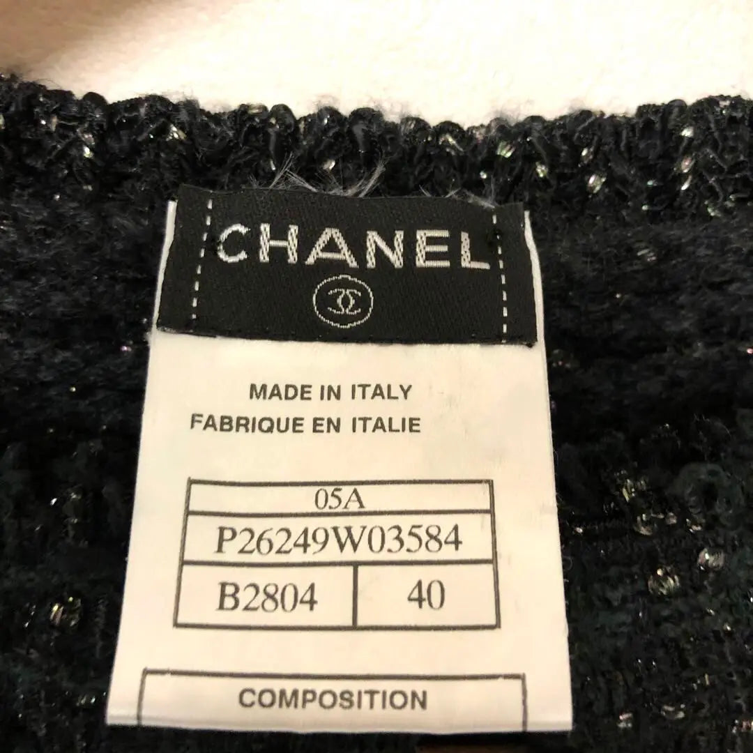 CHANEL No-collar tweed knit jacket Coco mark