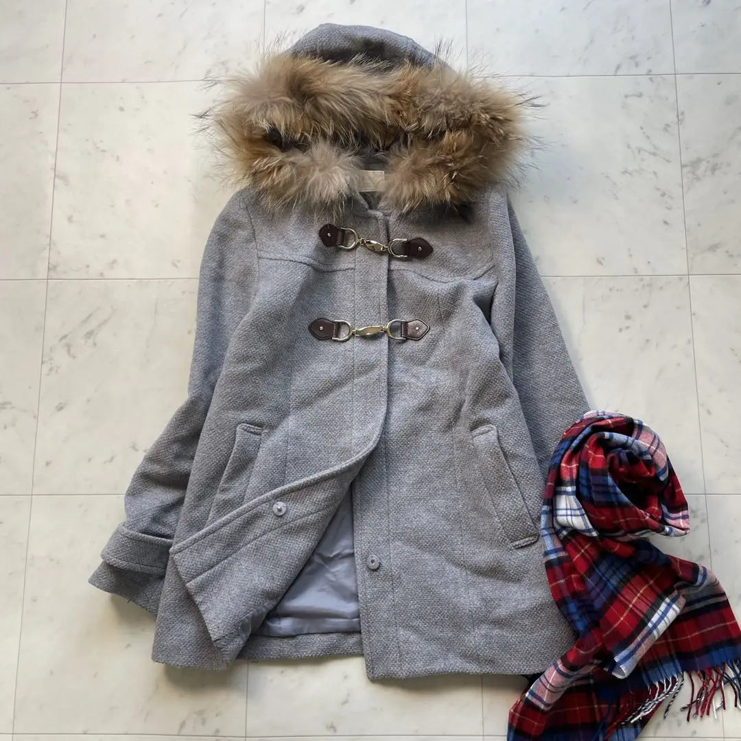 Anysys Lambwool Angola Raccoon Fur Coat Metal Fittings L Gray | エニィスィス ラムウール アンゴラ ラクーンファー コート 金具 L グレー