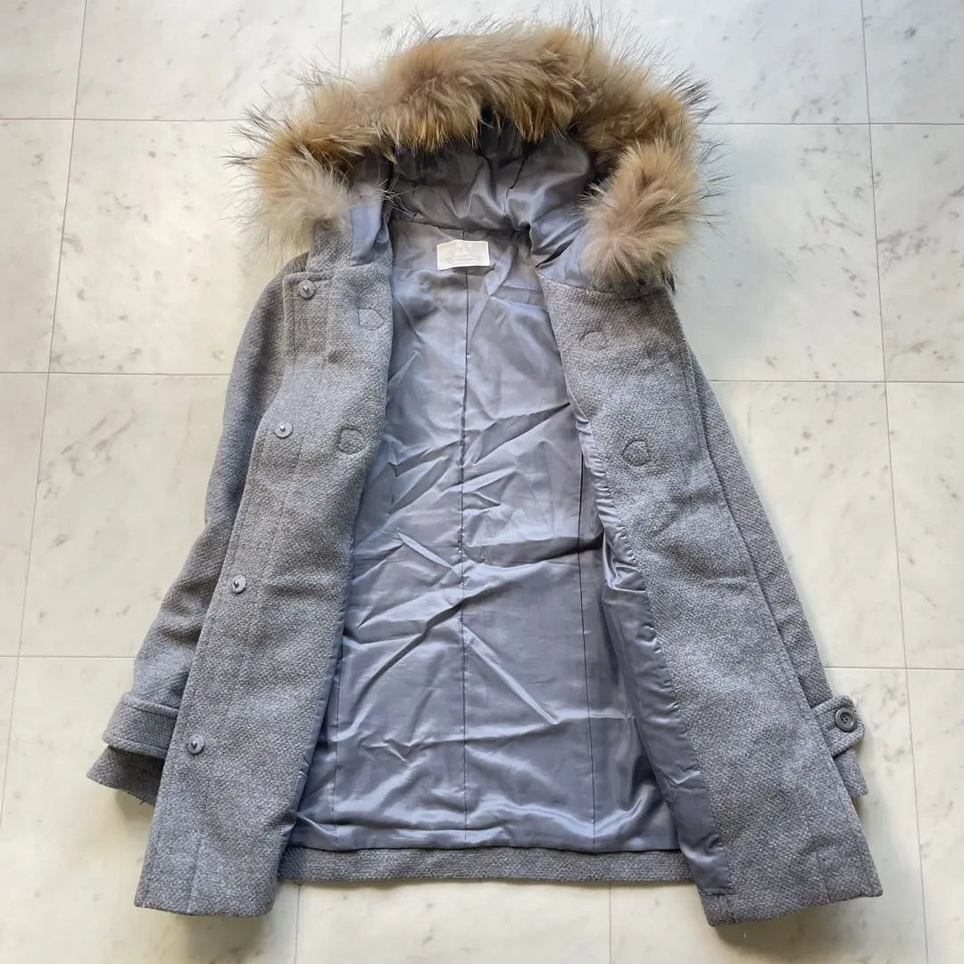 Anysys Lambwool Angola Raccoon Fur Coat Metal Fittings L Gray | エニィスィス ラムウール アンゴラ ラクーンファー コート 金具 L グレー