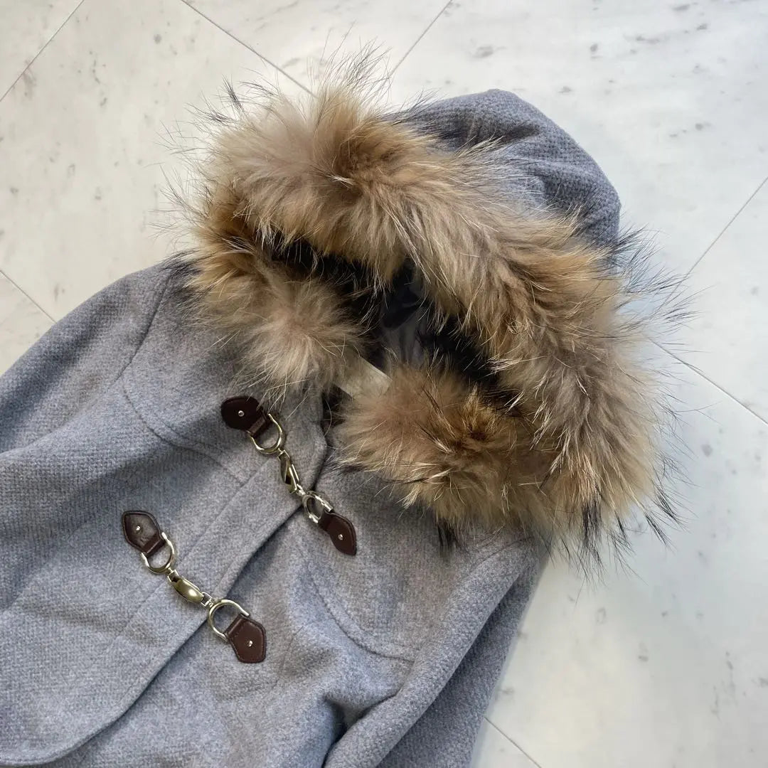 Anysys Lambwool Angola Raccoon Fur Coat Metal Fittings L Gray | エニィスィス ラムウール アンゴラ ラクーンファー コート 金具 L グレー