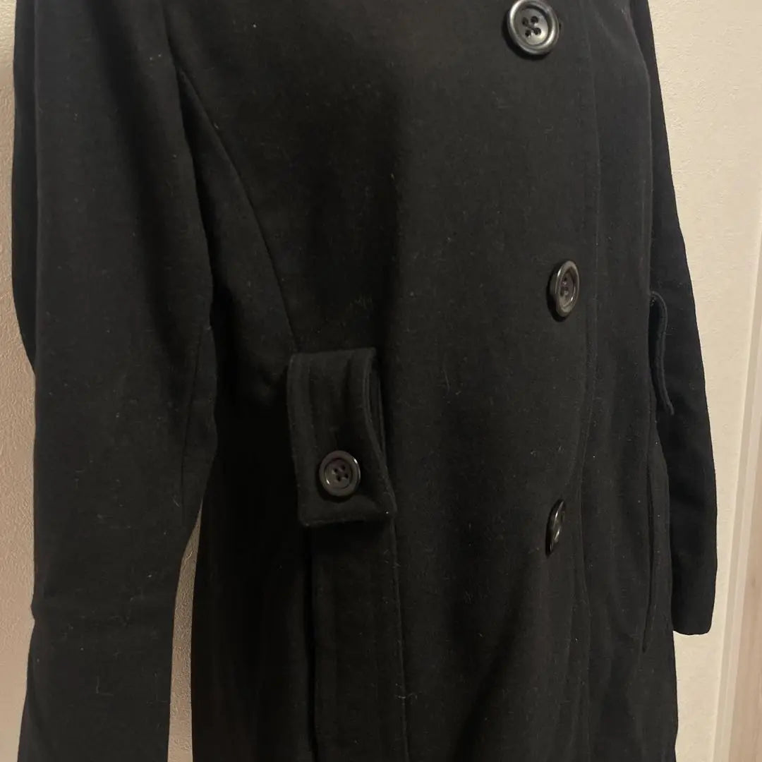 LONDON FOG Size LG Hooded Wool Coat Black