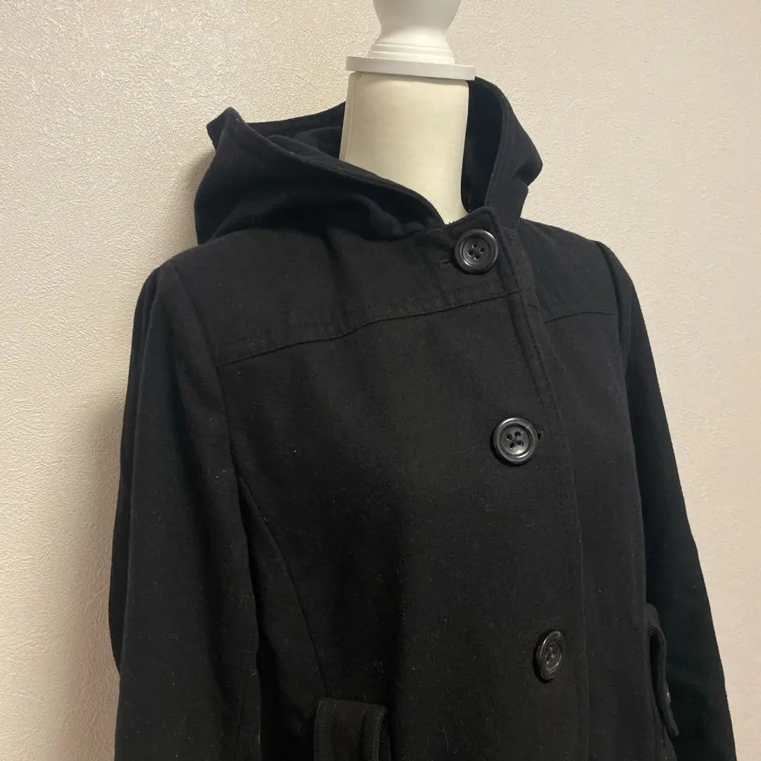 LONDON FOG Size LG Hooded Wool Coat Black