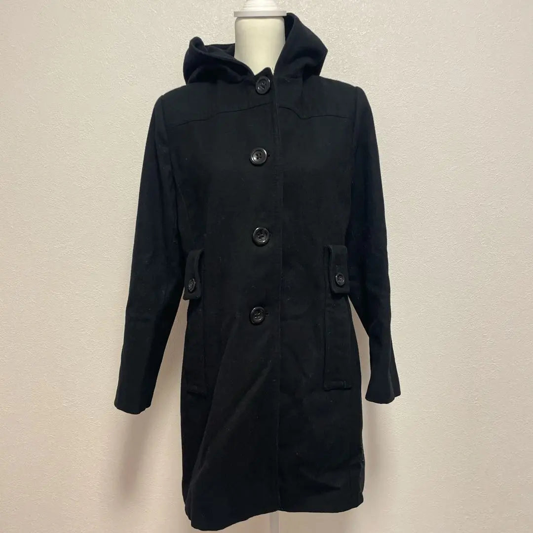 LONDON FOG Size LG Hooded Wool Coat Black