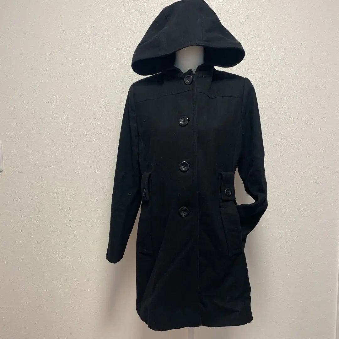 LONDON FOG Size LG Hooded Wool Coat Black